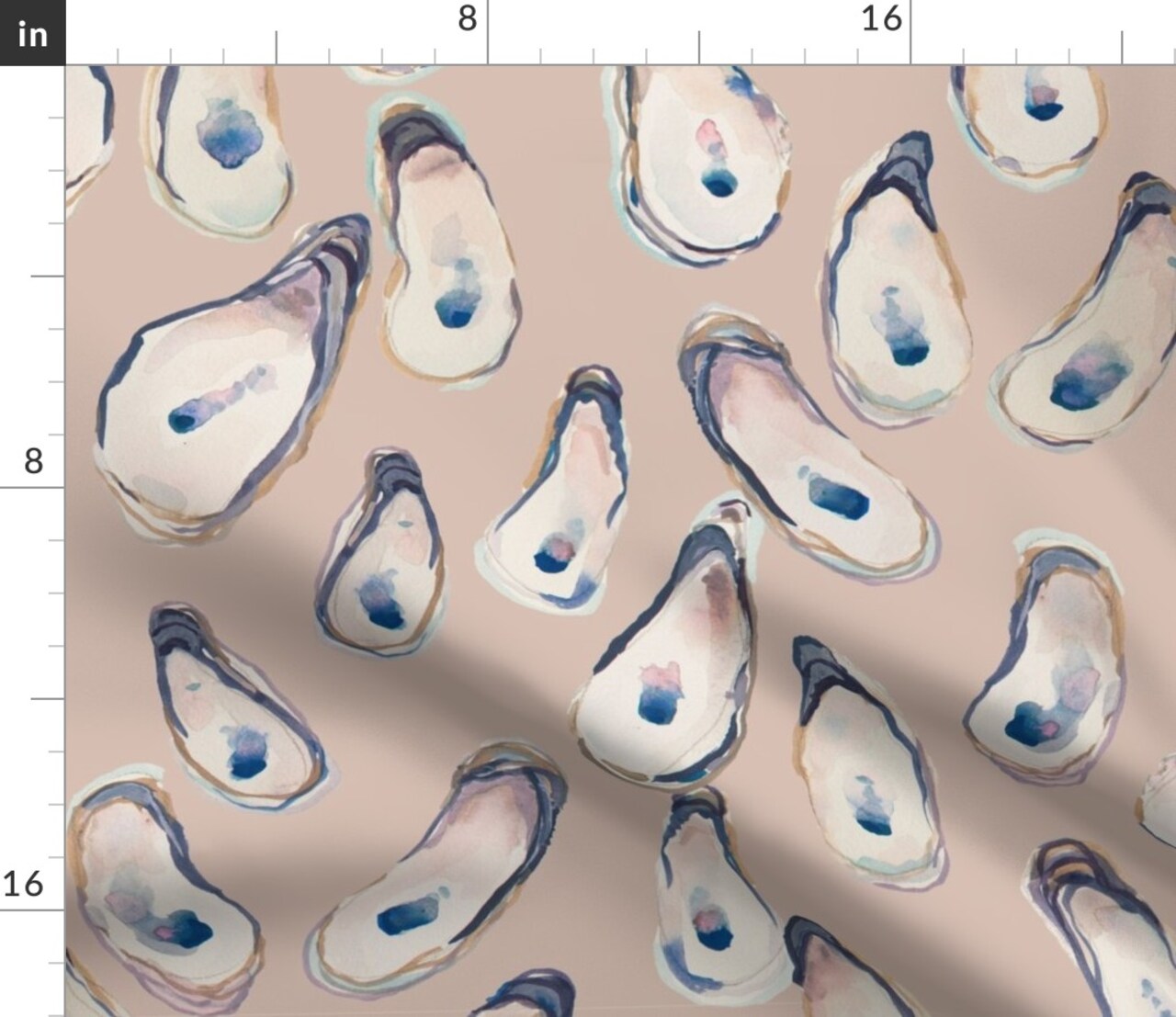 Watercolor Oysters Beach Ocean Minimal Classic Boho Cottage Core Pink Sea Shells Custom Printed Fabric by Spoonflower Various Fabrics by the Yard or Fat Quarter